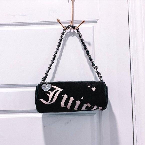 Juicy Couture Handbags - Rare Juicy Couture Barrel Bag - Black Velour With White Embroidery